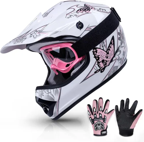 TCMT Casco de motocross para jóvenes, certificado por DOT, casco de motocross ATV de cara completa para niños con gafas, guantes y bolsa para casco