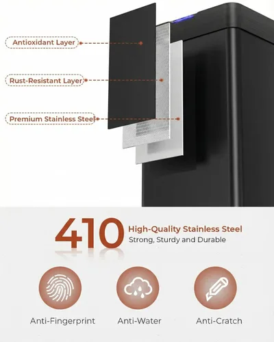 Miniatura 4 de TLSUNNY Cubo de basura automático sin contacto con sensor de movimiento de 13.2 galones, contenedor inteligente de acero inoxidable cepillado