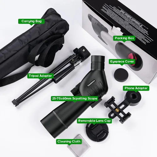 Miniatura 6 de 25-75 X 60 alcance de detección con trípode adaptador de teléfono telescopio monocular telescopio de detección para tiro al blanco caza observación