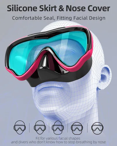 Miniatura 3 de EverSport Gafas de natación para adultos con cubierta para la nariz, máscara de buceo transparente antivaho amplia visión sin borrosidad para Negro