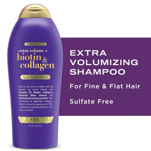 Miniatura 8 de OGX Biotin & Collagen Champú Voluminizador Extra Fuerte para Cabello Más Grueso y Abundante, 25.4 fl oz