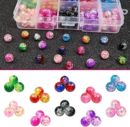 Miniatura 4 de TOAOB - 200 cuentas de cristal de 10 colores surtidos de 5/16 pulgadas redondas hechas a mano espaciadoras surtidas para hacer joyas, pulseras