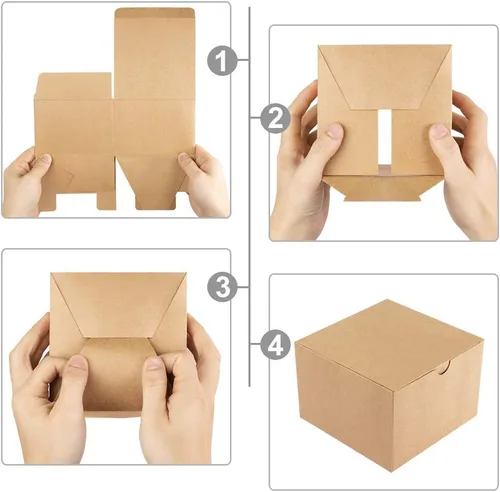 Miniatura 3 de Eupako Cajas de regalo de 4 x 4 x 4 pulgadas, paquete de 25 cajas de papel kraft marrón con tapas, cajas de regalo para damas de honor