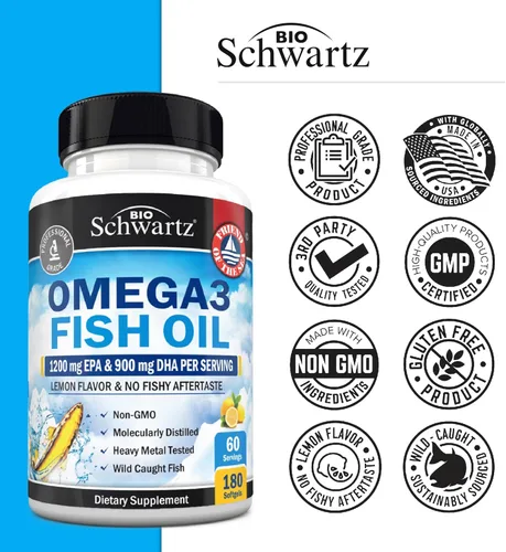 Miniatura 6 de Suplemento de aceite de pescado Omega 3 de triple fuerza, 2250 mg de ácidos grasos EPA DHA Omega 3 de pescado fresco capturado silvestre, fórmula