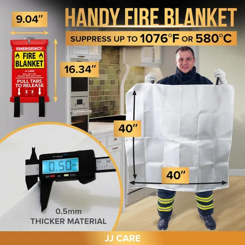 Miniatura 3 de JJ CARE Manta contra incendios – 2 paquetes con ganchos y guantes – Manta de emergencia contra incendios para el hogar y la cocina, mantas