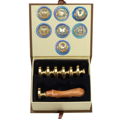 Miniatura 10 de Juego de sellos de cera de animales con 7 cabezas de latón extraíbles y 1 mango de madera, sello de cera retro para gatos, pájaros, mariposa, abeja
