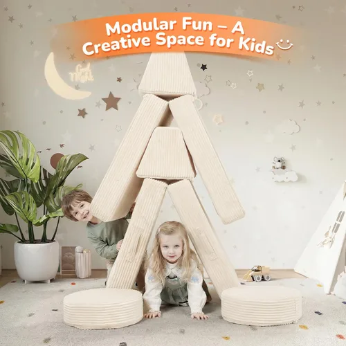 Miniatura 7 de MeMoreCool Sofá para Niños para Sala de Juegos, Sofá Convertible de Corduroy para Niños Pequeños, Sofá Modular de 8 Piezas para Juegos, Juego