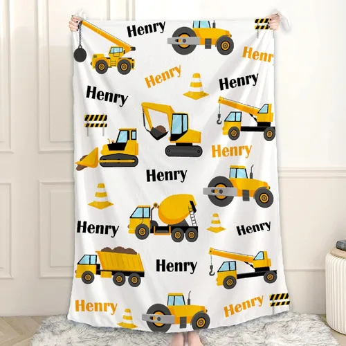 Miniatura 32 de Manta de Bebé Personalizada Camiones de Construcción Personalizados Camión Volquete Mantas con Nombre para Niños, Niñas y Pequeños Manta Suave