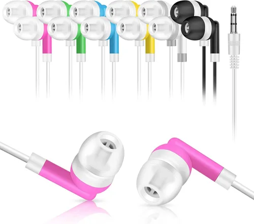 Auriculares para niños a granel, paquete de 50 auriculares multicolor con cable al por mayor, perfectos para bibliotecas escolares, estudiantes,
