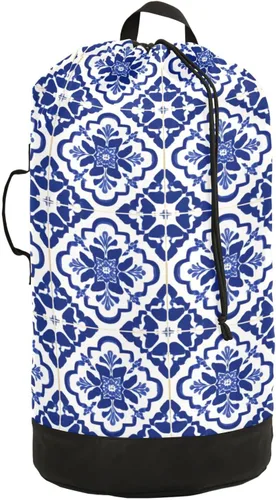Miniatura 27 de Mochila de lavandería con hojas de estilo bohemio beige con correas ajustables para el hombro, bolsa de lavandería sucia para viajes, campamento
