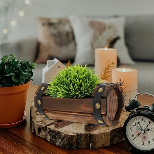 Miniatura 4 de Maceta rústica de madera con barril para whisky, maceta de flores para suculentas, contenedor para patio, jardín, patio trasero