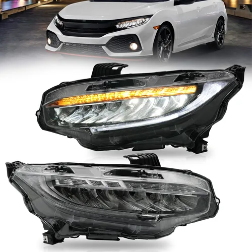 Miniatura 10 de VLAND Conjunto de faros delanteros para Honda Civic DRL 2016-2021 de 10ª generación con animación de inicio 44-46/Azul DRL