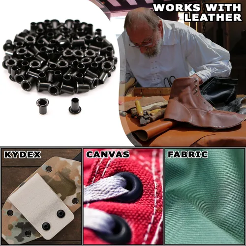 Miniatura 2 de [Paquete de 100] HolsterSmith Ojales recubiertos negros – (#6-9 de longitud) – (3/16 pulgadas de diámetro) – (fabricados en Estados Unidos) – Negro