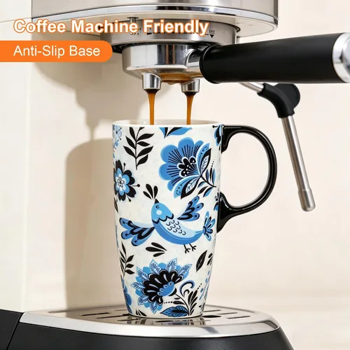 Miniatura 2 de Topadorn Taza de Café de Cerámica de Viaje con Tapa y Caja de Color, 17oz Termo de Café Apto para Microondas y Lavavajillas, Pájaro Azul