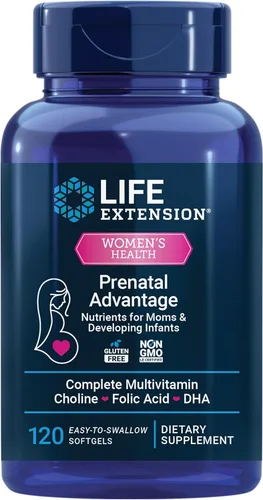 Life Extension Prenatal Advantage, multivitamínico para mujeres, soporte para bebés, ácido fólico, colina, omega-3, vitamina C, D3, B1, B6, B12,