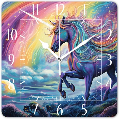 Miniatura 17 de Reloj de pared decorativo de 10 pulgadas, silencioso, cuadrado, para el hogar, sala de estar, cocina, bosque de otoño, hojas rojas brillantes, cielo