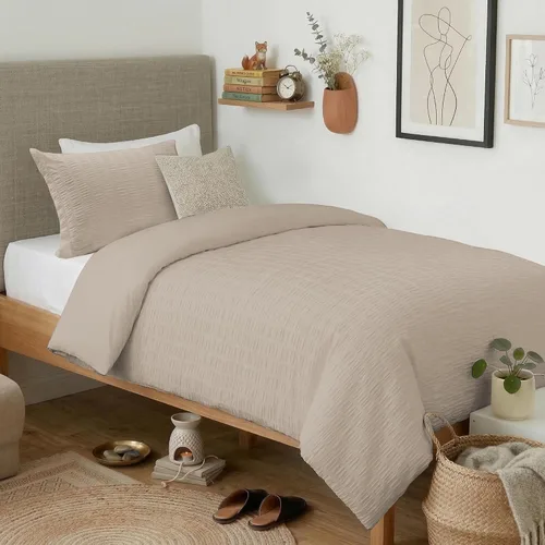 Miniatura 12 de Cozyide Beige Queen Duvet Cover Set, 3 Pieces Soft Seersucker Queen Size Duvet Cover with Zipper Closure and Corner Ties, 90"x90" Duvet Cover with 2
