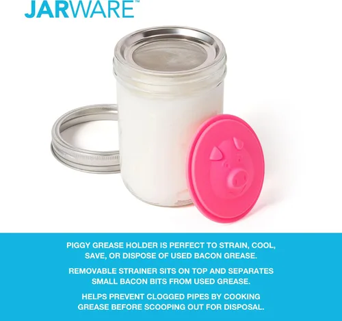 Miniatura 2 de Jarware Tapa de tarro Mason de silicona para ahorrar grasa de tocino con colador, boca ancha
