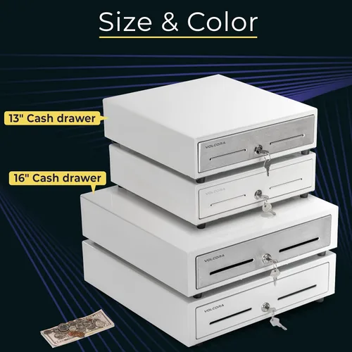 Miniatura 6 de Volcora Cajón manual para caja registradora de 16" para sistema de punto de venta (POS), cajón blanco resistente parcialmente extraíble con 5