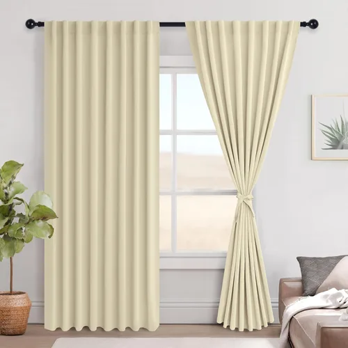 Miniatura 84 de Hiasan Cortinas opacas negras para dormitorio, cortinas opacas cortas de 45 pulgadas de largo, con aislamiento térmico, bolsillo para barra