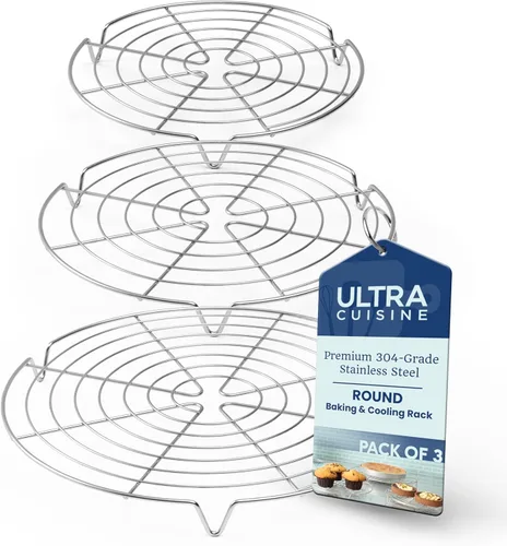 Ultra Cuisine Juego de 3 estantes redondos de refrigeración para cocinar y hornear, aptos para horno y lavavajillas, 100% acero inoxidable para