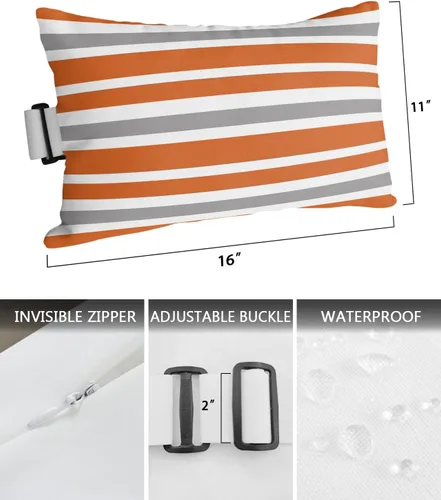 Miniatura 3 de T&H XHome Almohada de exterior para tumbona, diseño geométrico simple de rayas, impermeable, almohada lumbar con correa elástica ajustable