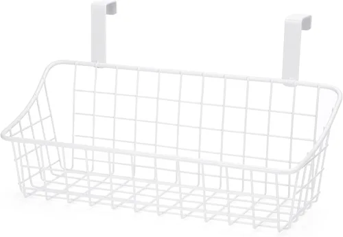 Miniatura 6 de LeleCAT Cesta blanca con gancho, cesta de almacenamiento de rejilla, cuélgala detrás de una puerta o en una barandilla, sobre la puerta del Blanco