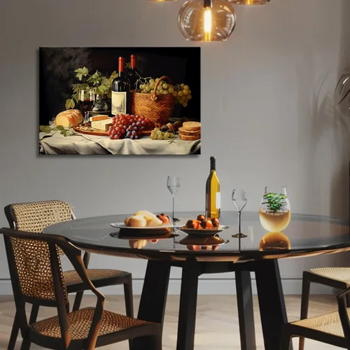 Miniatura 3 de OAAPITI Cuadros de Cocina Decoración de Pared Acuarela Vino Uva Pan Impresión en Lienzo Pinturas Abstractas de Frutas y Alimentos para Comedor Casa