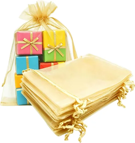 Miniatura 25 de Bolsas de regalo de organza de 5 x 7 pulgadas con cordón para joyas, dulces, flores de lavanda secas, 100 bolsitas rojas, bolsa de malla de tela