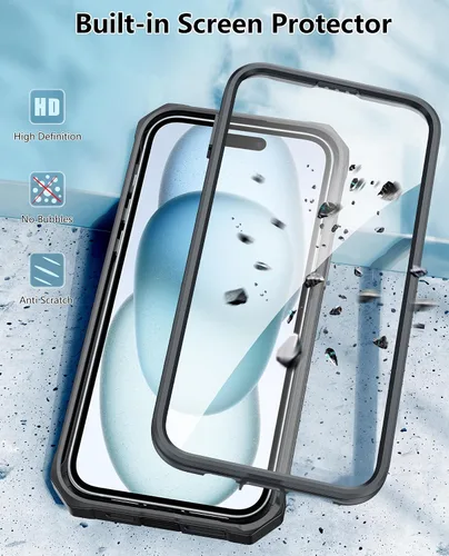 Miniatura 2 de FNTCASE Funda para iPhone 15 Plus: protección contra caídas Funda resistente con clip para cinturón y soporte de grado militar con textura mate TPU