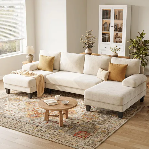 Miniatura 8 de Sofás seccionales en forma de U para sala de estar, sofá de felpilla con diván doble, sofá seccional gris oscuro de 112 pulgadas para apartamento