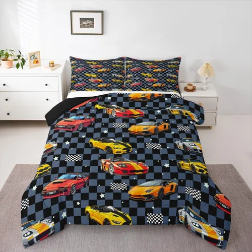 Miniatura 28 de Feelyou Juego de ropa de cama de camión de bomberos, edredón de coche de bomberos y policía para decoración de habitación de niños, tamaño Multi D05