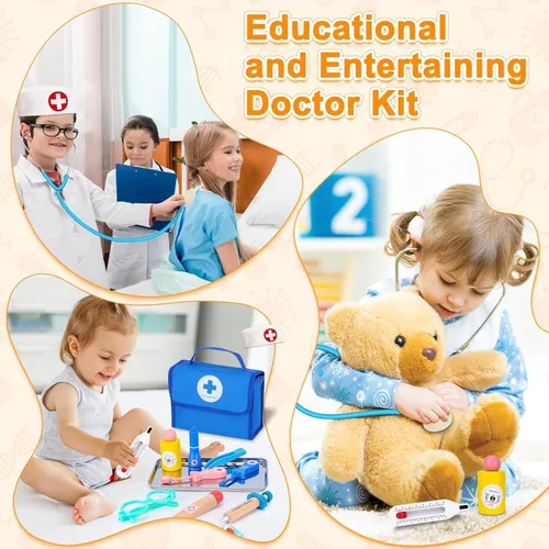 Miniatura 7 de Kit de médico para niños pequeños de 3 a 5 años, kit de médico para niños con bolsa de almacenamiento médico y estetoscopio real, disfraz de médico