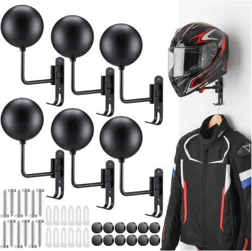 Shimeyao Soporte de pared para casco de motocicleta, rotación de 180°, soporte de exhibición con 2 ganchos para hombres y mujeres, abrigos de