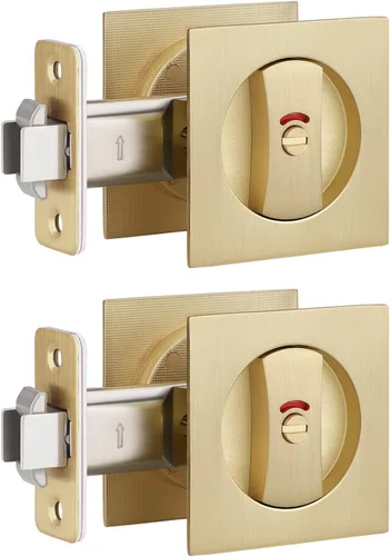 Miniatura 12 de Paquete de 1 herrajes para puerta de bolsillo con indicador rojo-verde, manijas de puerta de bolsillo de privacidad negras