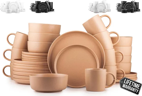 Miniatura 15 de Zulay Kitchen Luna - Juego de platos y cuencos, juego de vajilla de porcelana moderno de 16 piezas para 4, resistente a las astillas y a los Blanco