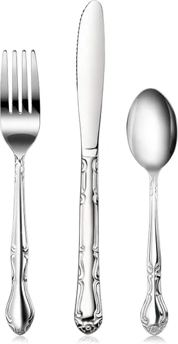Miniatura 15 de New Star Foodservice 58840 - Juego de cubiertos con diseño de rosa (3 piezas, acero inoxidable), Vajilla, Plateado