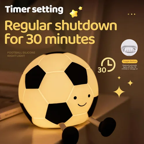 Miniatura 4 de Luz nocturna de fútbol AGEK para niños, lámpara de fútbol de dibujos animados de silicona para guardería con 3 niveles de atenuación, lámpara