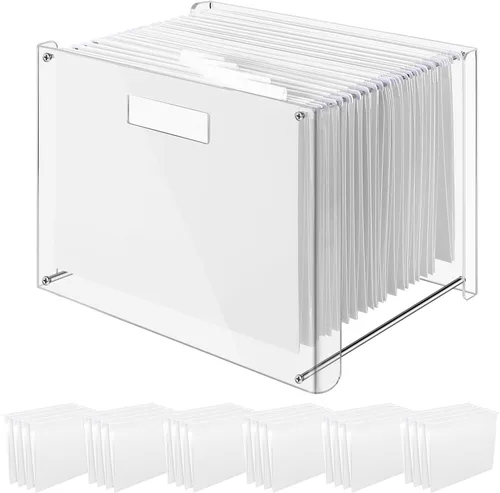 Miniatura 10 de Dispowreath 24 Carpeta colgante con organizador acrílico para caja de almacenamiento de archivos de escritorio tamaño carta/A4 con asas