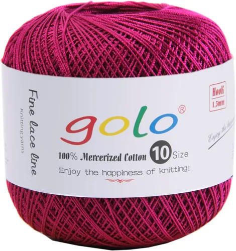 Miniatura 39 de Golo - Bolas de hilo para crochet de algodón tamaño 10, color algodón para crochet D-Fresa D078-fresa