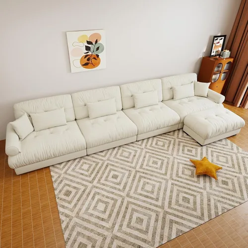Miniatura 82 de Sofá modular de gran tamaño de 94 pulgadas, sofás seccionales grandes de color beige y blanco para sala de estar, juego de sofá de terciopelo, sofás