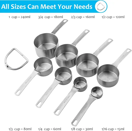 Miniatura 2 de Juego de tazas medidoras, juego de tazas medidoras de acero inoxidable 18/8 para hornear y cocina, taza métrica y de metal estadounidense