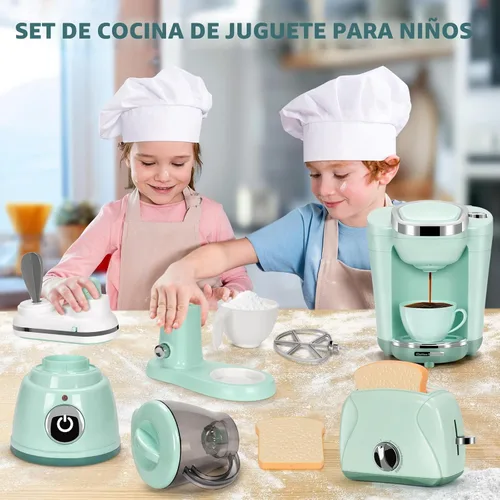Miniatura 6 de Juego de juguetes de electrodomésticos de cocina con cafetera, mezcladora, tostadora, licuadora, juego de cocina para niños, accesorios de cocina