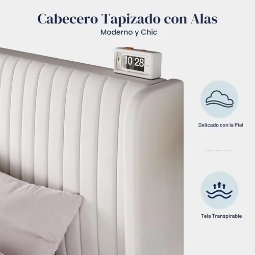 Miniatura 5 de Allewie Marco de cama de terciopelo de tamaño matrimonial, cabecera capitoné vertical con respaldo de ala, plataforma tapizada, listones de madera