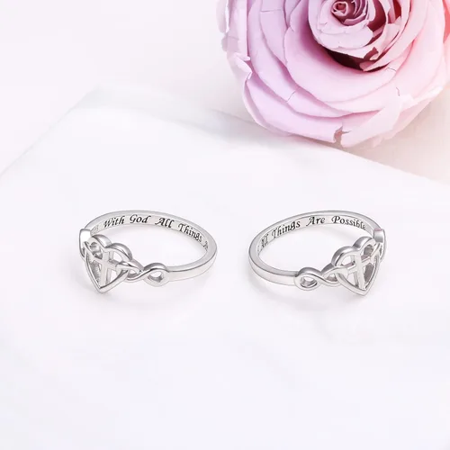 Miniatura 4 de DAOCHONG Collar de plata de ley S925 con cruz cristiana, corazón, inspirador, versículo bíblico, collar y rinags para mujeres y adolescentes