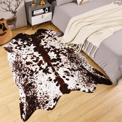 Miniatura 3 de Alfombra de piel de vaca premium, 4.6 x 5.2 pies, decoración occidental de piel de vaca, impresión de vaca gruesa para dormitorio, sala de estar
