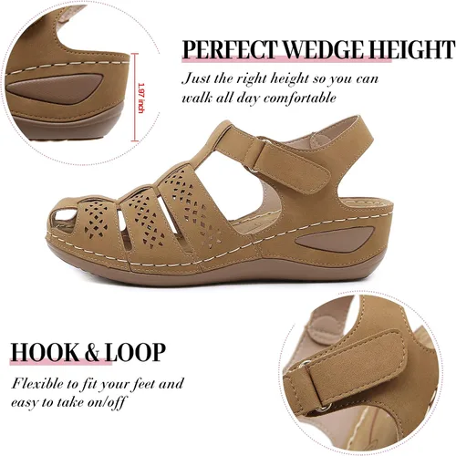 Miniatura 4 de Sandalias de cuña de gladiador con punta cerrada para mujer, cómodas, informales, tejidas, de verano, con velcro