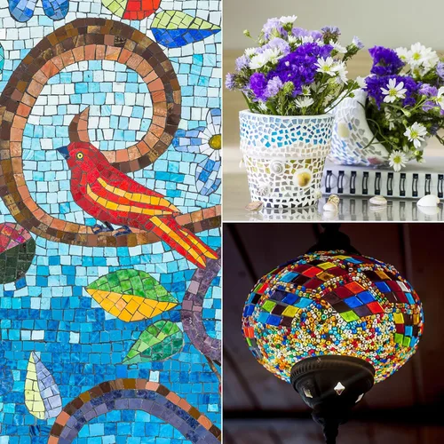 Miniatura 8 de MECCANIXITY Mosaico de vidrio de 7.05 oz triángulo de mosaico de vidrio negro de 0.551 in azulejos de mosaico a granel para manualidades DIY