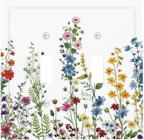 Miniatura 46 de Cubierta de placa de pared con palmera verde de planta tropical, cubierta de interruptor de luz de 1 cuadrilla, hojas de plátano, flores rosas