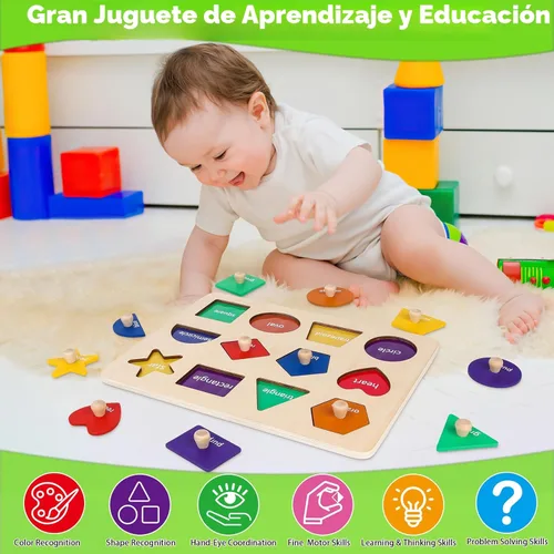 Miniatura 6 de Jumlys Juguetes Montessori para niños pequeños de 1, 2, 3 años, rompecabezas de madera con formas educativas para bebés de 12-18-24 meses, juguetes
